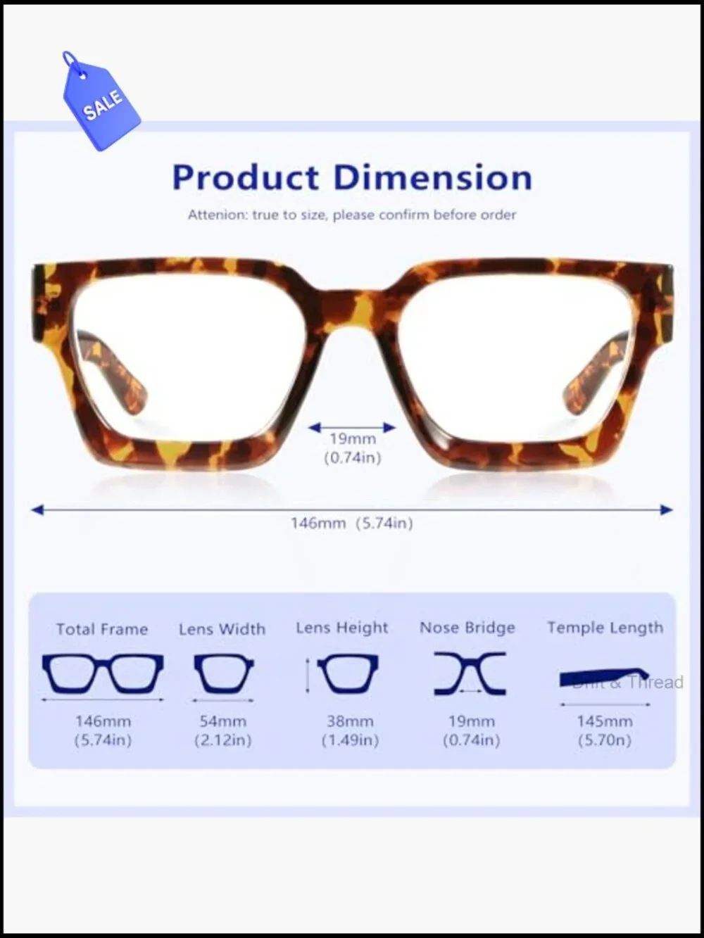Oversized Rectangle Blue Light Blocking Glasses Non-Prescription Anti Eyestrain